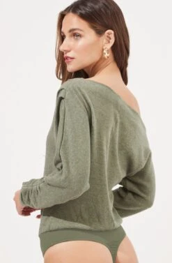 Lorella Ribbed Knit Off Shoulder Bodysuit -Dresses Sales Store ACT16877B SAGE 8