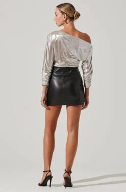 Lorella Metallic Off Shoulder Bodysuit -Dresses Sales Store ACT16877 SILVER 6