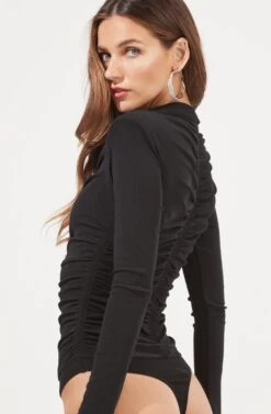 Hollis Ruched Long Sleeve Padded Shoulder Bodysuit -Dresses Sales Store ACT16885 BLACK 7