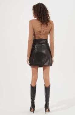 Hollis Ruched Long Sleeve Padded Shoulder Bodysuit -Dresses Sales Store ACT16885 CAPPUCCINO 5