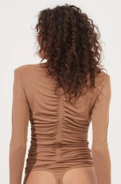 Hollis Ruched Long Sleeve Padded Shoulder Bodysuit -Dresses Sales Store ACT16885 CAPPUCCINO 7