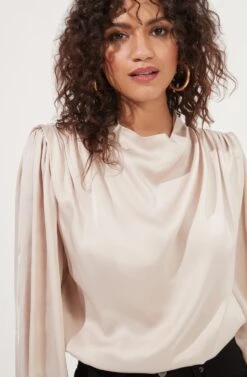 Meilani Satin Cowl Neck Top -Dresses Sales Store ACT16904 CHAMPAGNE 3