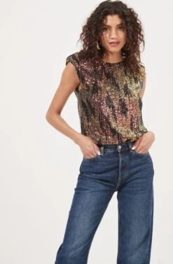 Hollywood Sequin Padded Shoulder Sleeveless Bodysuit