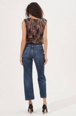 Hollywood Sequin Padded Shoulder Sleeveless Bodysuit -Dresses Sales Store ACT16905 BLACK PINKMULTI 4