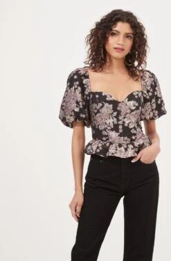 Sidney Floral Puff Sleeve Corset Top