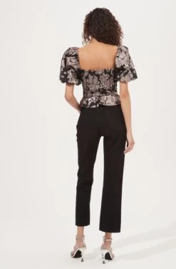 Sidney Floral Puff Sleeve Corset Top -Dresses Sales Store ACT16914 BLACK LILACFLORAL 4