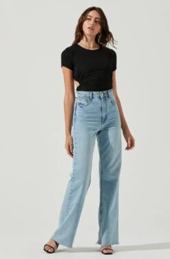 Charlize Cutout Short Sleeve Crinkle Bodysuit -Dresses Sales Store ACT16973 BLACK 1