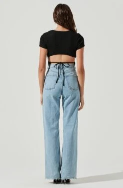 Charlize Cutout Short Sleeve Crinkle Bodysuit -Dresses Sales Store ACT16973 BLACK 3