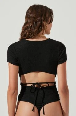 Charlize Cutout Short Sleeve Crinkle Bodysuit -Dresses Sales Store ACT16973 BLACK 6