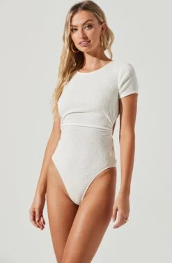 Charlize Cutout Short Sleeve Crinkle Bodysuit -Dresses Sales Store ACT16973 WHITE 7