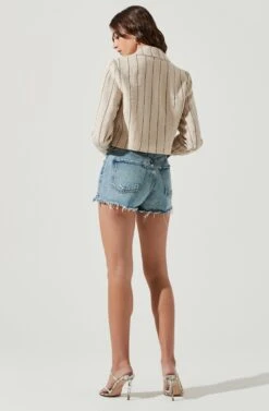 Rozette Cropped Pinstripe Jacket -Dresses Sales Store ACT16992 TAN BLACK 3