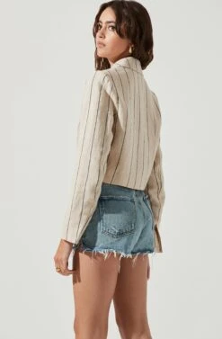 Rozette Cropped Pinstripe Jacket -Dresses Sales Store ACT16992 TAN BLACK 4