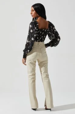 Amber Long Sleeve Ruched Sweetheart Neck Top -Dresses Sales Store ACT17014 BLACKFLORAL 5