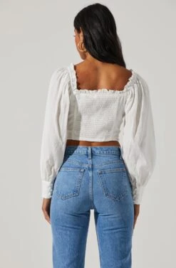 Amber Shirred Hook And Eye Long Sleeve Top -Dresses Sales Store ACT17014 OFFWHITE 4