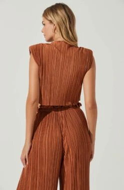 Cruise Pleated Padded Shoulder Crop Top -Dresses Sales Store ACT17063 RUST 6 1