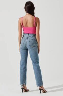 Jax Ribbed Knit Plunge Neck Bodysuit -Dresses Sales Store ACT17070 HOTPINK 1284