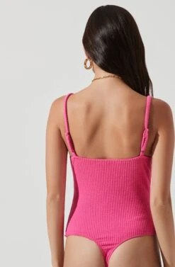 Jax Ribbed Knit Plunge Neck Bodysuit -Dresses Sales Store ACT17070 HOTPINK 1299