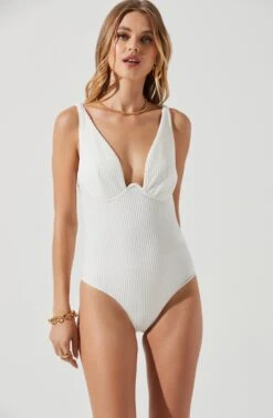 Jax Ribbed Knit Plunge Neck Bodysuit -Dresses Sales Store ACT17070 WHITE 1362