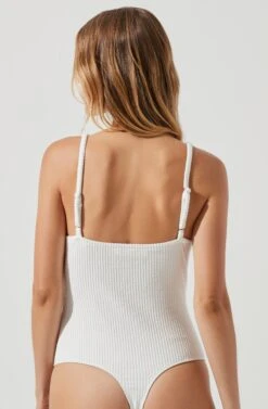 Jax Ribbed Knit Plunge Neck Bodysuit -Dresses Sales Store ACT17070 WHITE 1368