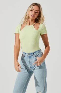 Reedley Halter Neck Cutout Short Sleeve Bodysuit