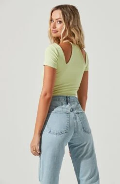 Reedley Halter Neck Cutout Short Sleeve Bodysuit -Dresses Sales Store ACT17107 LIGHTGREEN 3