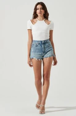 Reedley Halter Neck Cutout Short Sleeve Bodysuit -Dresses Sales Store ACT17107 WHITE 1