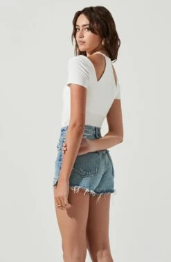 Reedley Halter Neck Cutout Short Sleeve Bodysuit -Dresses Sales Store ACT17107 WHITE 4