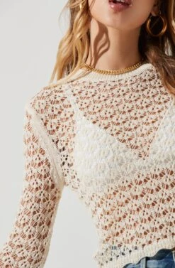 Bailey Crochet Long Sleeve Top -Dresses Sales Store ACT17114 CREAM 1475