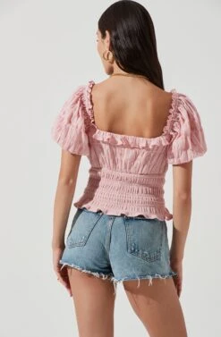 Anza Smocked Puff Sleeve Top -Dresses Sales Store ACT17148 PINK 1053