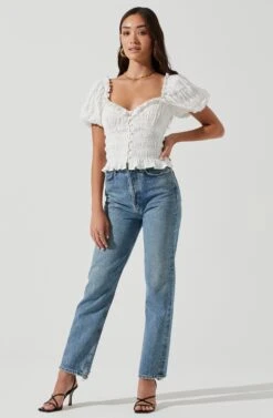 Anza Smocked Puff Sleeve Top -Dresses Sales Store ACT17148 WHITE 1214