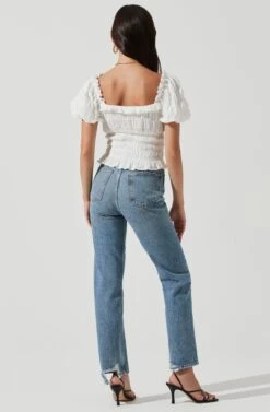 Anza Smocked Puff Sleeve Top -Dresses Sales Store ACT17148 WHITE 1231