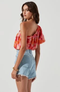 Atlanta Floral One Shoulder Top -Dresses Sales Store ACT17151 PINKREDMULTIFLORAL 0443
