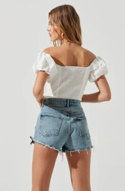 Rayne Ruched Off Shoulder Puff Sleeve Bodysuit -Dresses Sales Store ACT17152 WHITE 1622