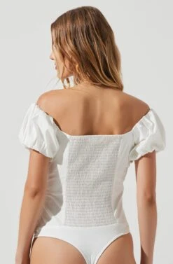 Rayne Ruched Off Shoulder Puff Sleeve Bodysuit -Dresses Sales Store ACT17152 WHITE 1632