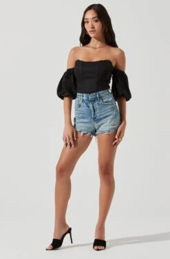 Lima Off Shoulder Corset Bubble Sleeve Top -Dresses Sales Store ACT17155 BLACK 1768