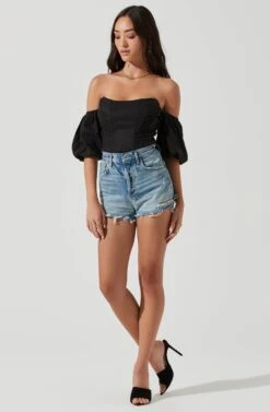 Lima Off Shoulder Corset Bubble Sleeve Top -Dresses Sales Store ACT17155 BLACK 1769