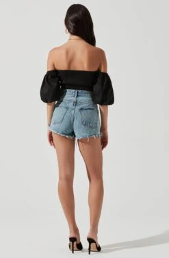 Lima Off Shoulder Corset Bubble Sleeve Top -Dresses Sales Store ACT17155 BLACK 1778