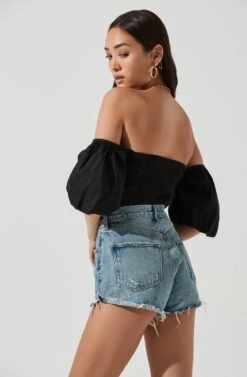 Lima Off Shoulder Corset Bubble Sleeve Top -Dresses Sales Store ACT17155 BLACK 1783