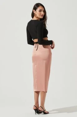 Elania Tie Waist Long Sleeve Top -Dresses Sales Store ACT17169 BLACK 3