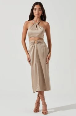 Robin Tie Waist Cutout Midi Skirt -Dresses Sales Store ACT17181 KHAKI 1927