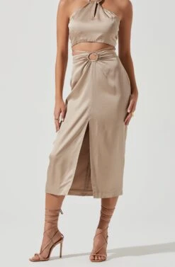 Robin Tie Waist Cutout Midi Skirt -Dresses Sales Store ACT17181 KHAKI 1937