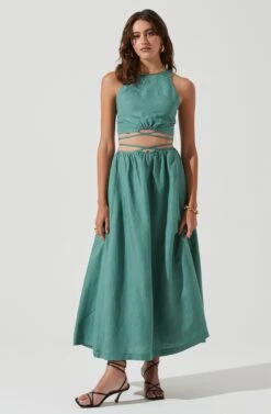 Divine Tie Waist Maxi Skirt -Dresses Sales Store ACT17191 DARKSAGE 1178