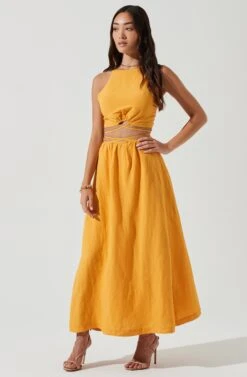 Divine Tie Waist Maxi Skirt -Dresses Sales Store ACT17191 MARIGOLD 0263