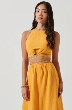 Divine Tie Waist Crop Top -Dresses Sales Store ACT17191 MARIGOLD 0284