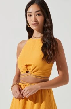 Divine Tie Waist Crop Top -Dresses Sales Store ACT17191 MARIGOLD 0287
