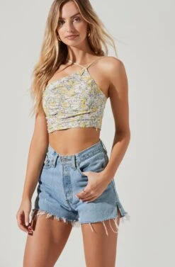 Covina Floral Ruched One Shoulder Crop Top