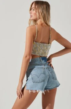 Covina Floral Ruched One Shoulder Crop Top -Dresses Sales Store ACT17209B YELLOWMULTIFLORAL 1192