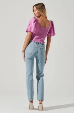 Forever Yours Lace Trimmed Puff Sleeve Top -Dresses Sales Store ACT17215 PINKORCHID 1714