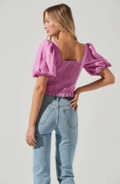 Forever Yours Lace Trimmed Puff Sleeve Top -Dresses Sales Store ACT17215 PINKORCHID 1717