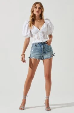 Forever Yours Lace Trimmed Puff Sleeve Top -Dresses Sales Store ACT17215 WHITE 1325